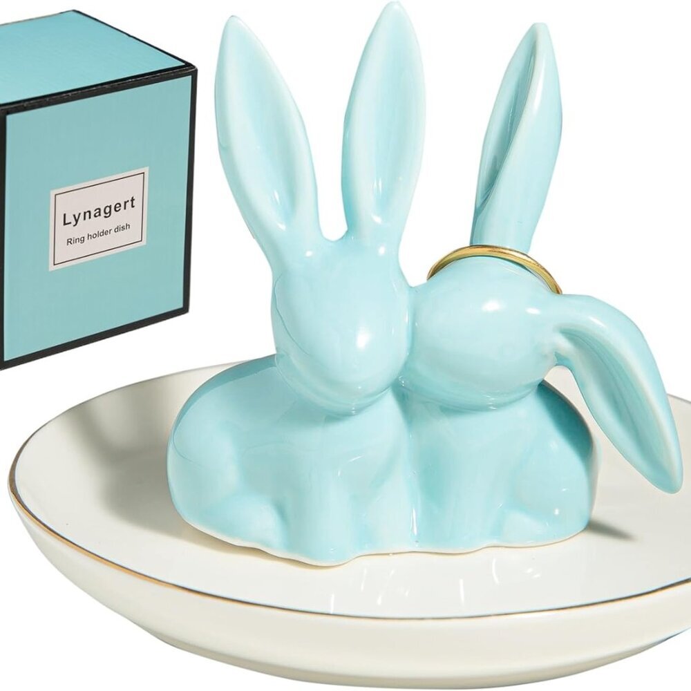 Bunny Ring Holder Rabbit Ring Dish Ceramic Jewelry Holder Dish Trinket tray for
